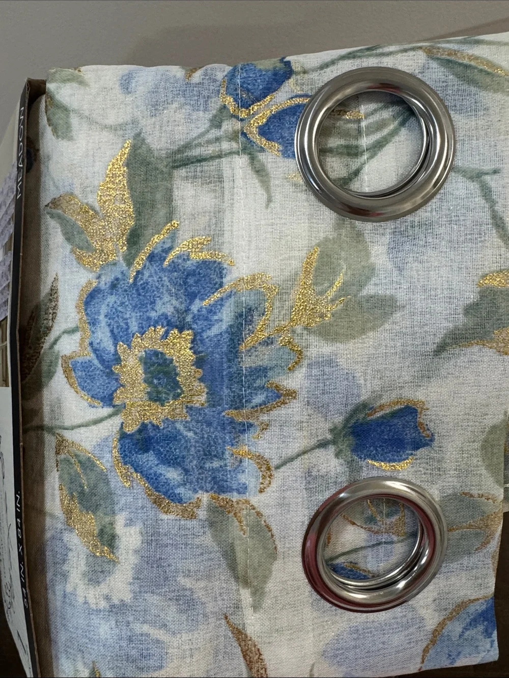 Meadow Metallic Doily Grommet Floral Curtain Panel - Blue/Gold